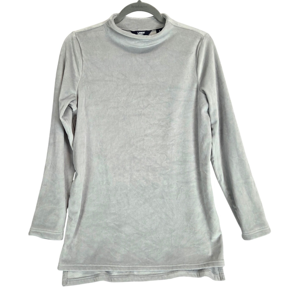 Land's End Butter Soft High Neck Tunic Dress S (6-8) Gray Minimal Basic Neutral